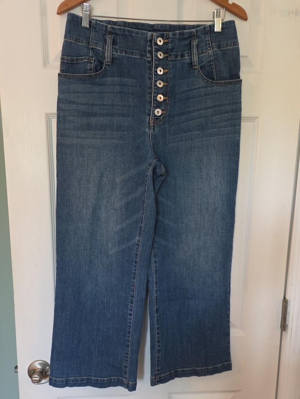 INC International Concepts High-Rise Button-Front Crop Wide-Leg Jeans - Size 12